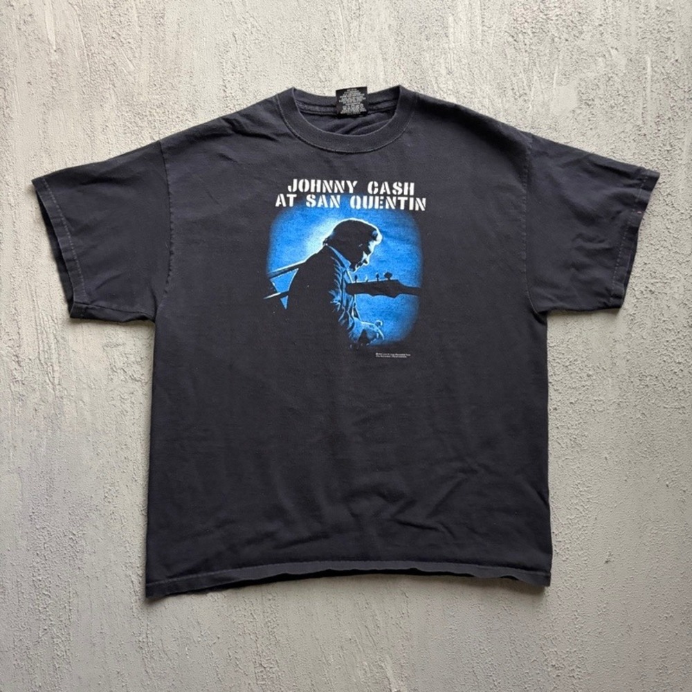 Vintage Johnny Cash Shirt Large Black 2000s At San Quentin Prison Zion
